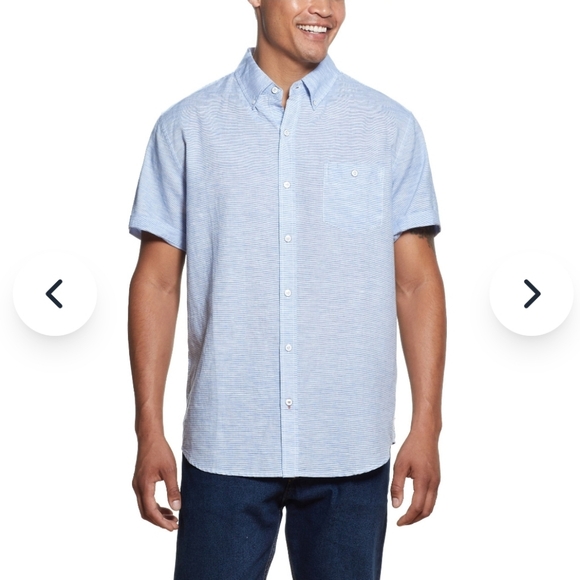 Original Weatherproof Vintage Other - Men's Short Sleeve Linen Blend Blue Shirt - Weatherproof Vintage - L